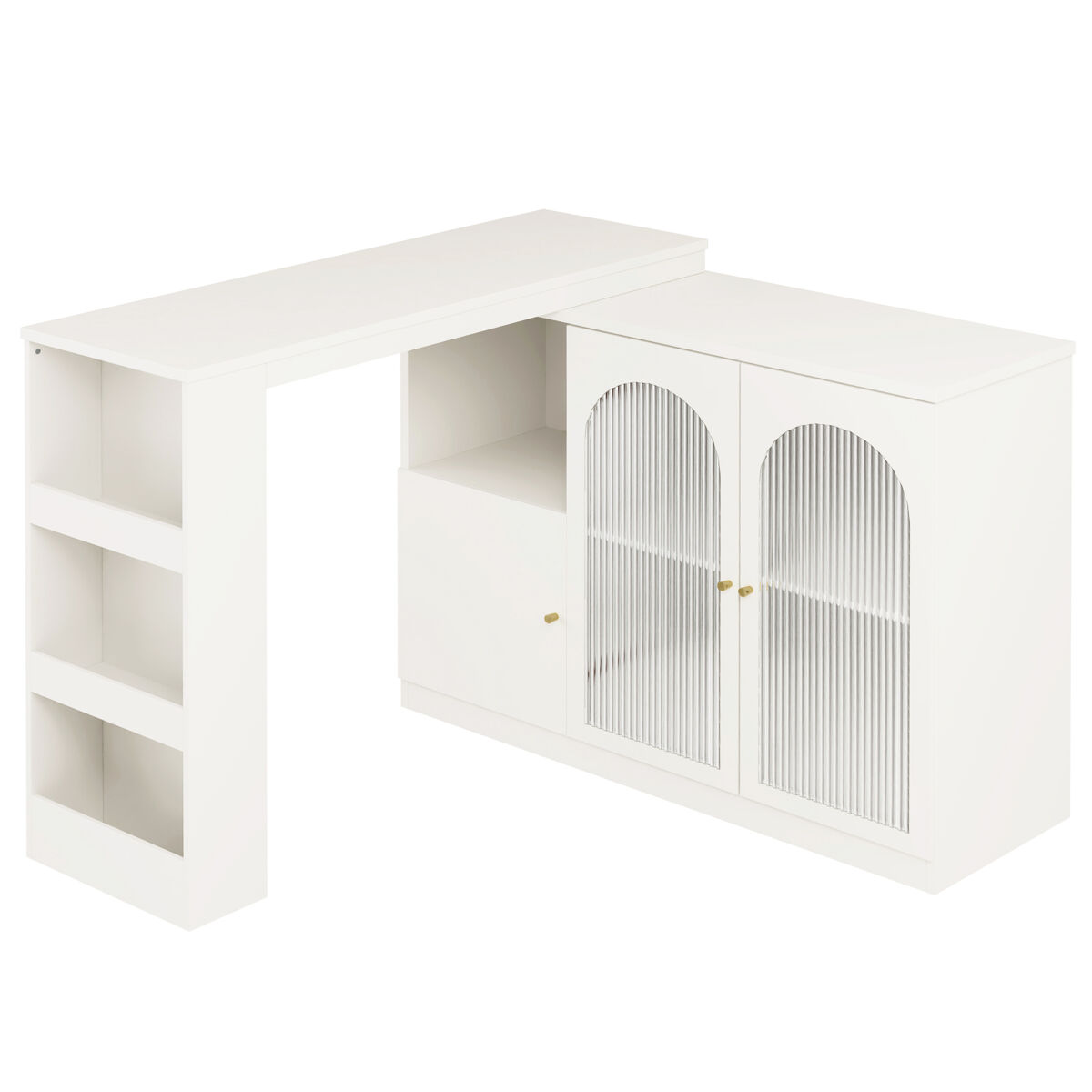 Aparador, armário de bar giratório em mdf - grande espaço de arrumação - estilo contemporâneo - branco