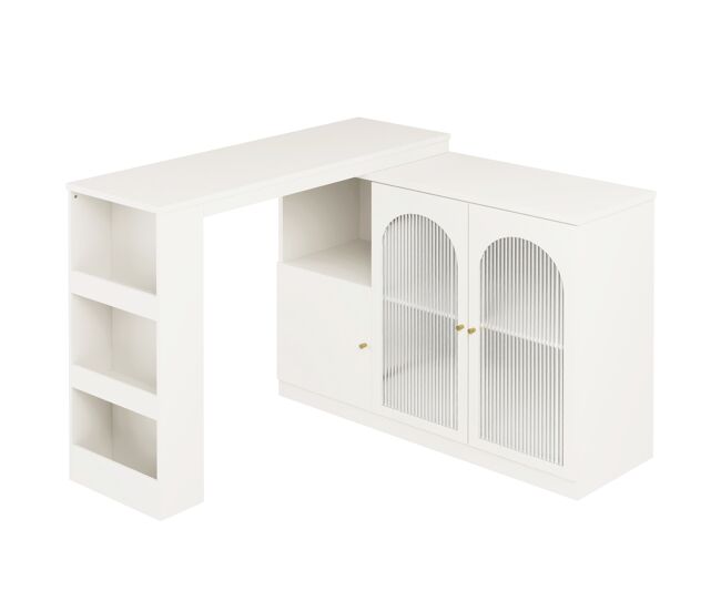 Aparador, armário de bar giratório em mdf - grande espaço de arrumação - estilo contemporâneo - branco