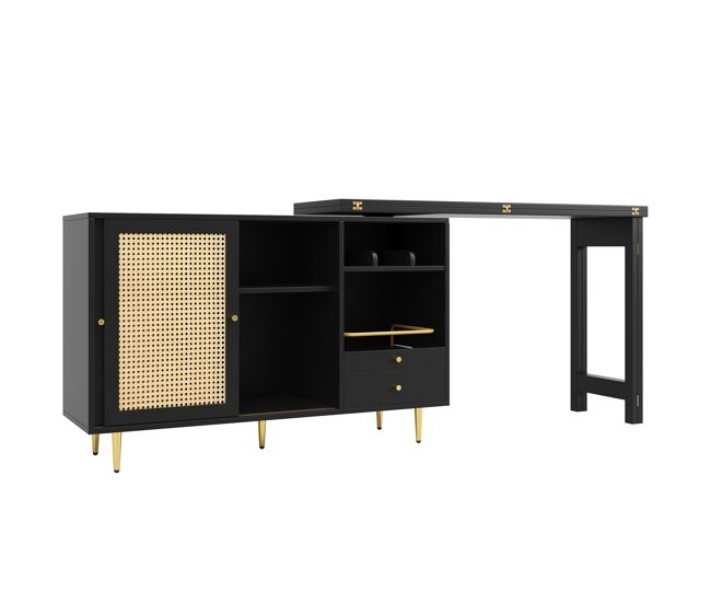 Armário buffet, barra giratória extensível - mdf - com várias arrumações - preto