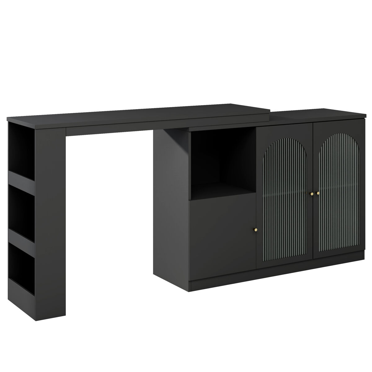 Aparador, armário de bar giratório em mdf - grande espaço de arrumação - estilo contemporâneo - preto