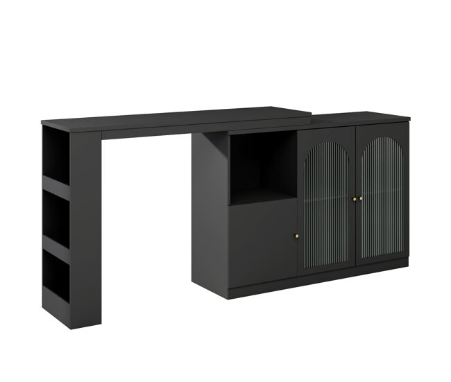Aparador, armário de bar giratório em mdf - grande espaço de arrumação - estilo contemporâneo - preto