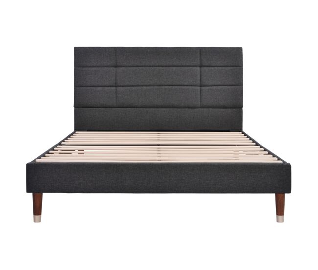 Cama de casal 140x200cm - cama estofada em linho com estrado e cabeceira - cinzento