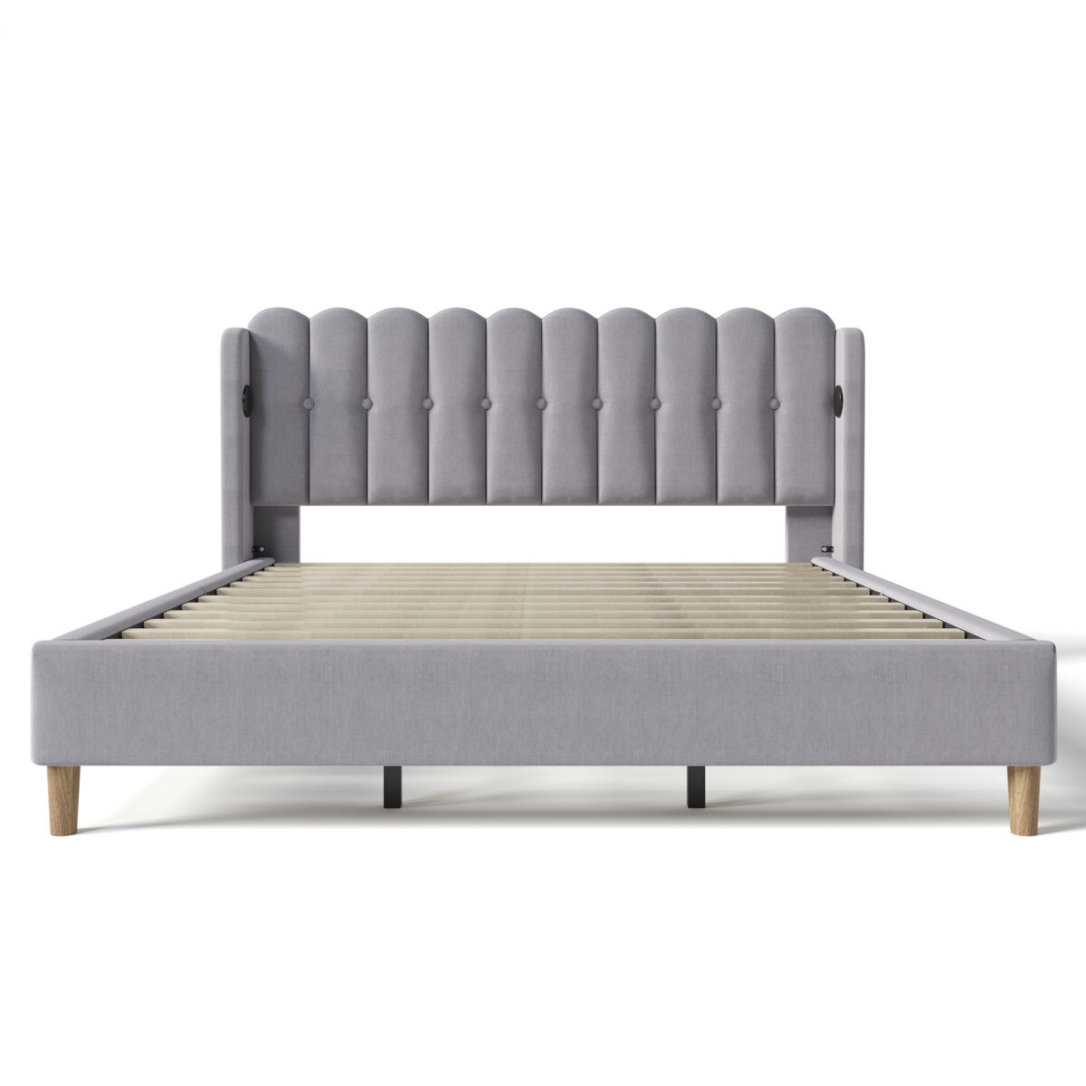 Cama estofada em linho 180x200 cm - com portas de carga e estrado - cinzento