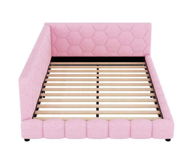 Sofá-cama de veludo 140x200 cm - com led e porta usb - rosa