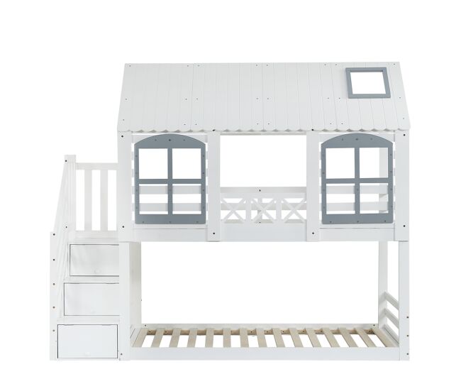Beliche de madeira 90x200 cm - com escada para arrumação - branco