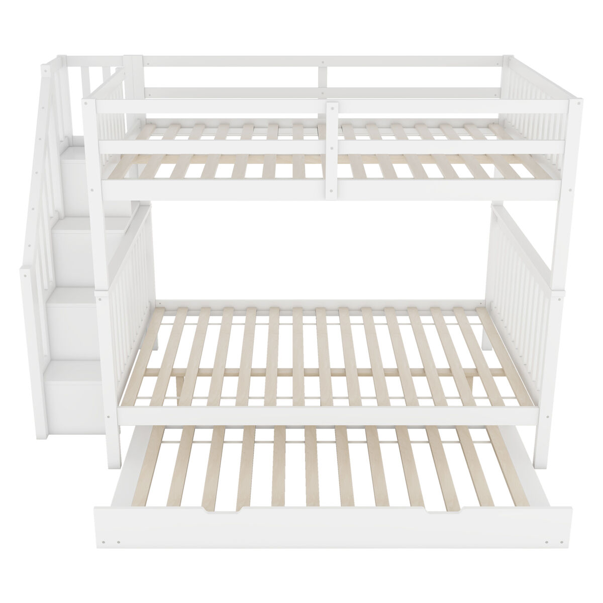 Beliche 140x200cm em madeira de pinho - com 2 gavetas e cama com gavetão - branco