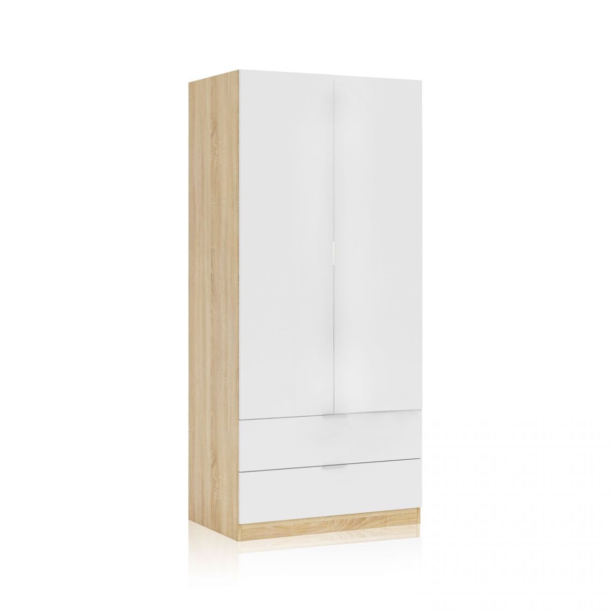Duehome Roupeiro Lark 2 Portas 2 Gavetas Artik White (Branco Mate) - Carvalho Canadiano 81,5 X 180 X 52 Cm Transparente
