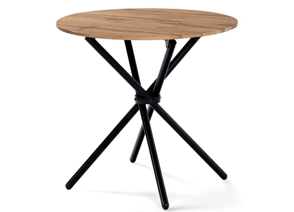 Mesa de jantar redonda com efeito madeira e pernas redondas cruzadas 80*80