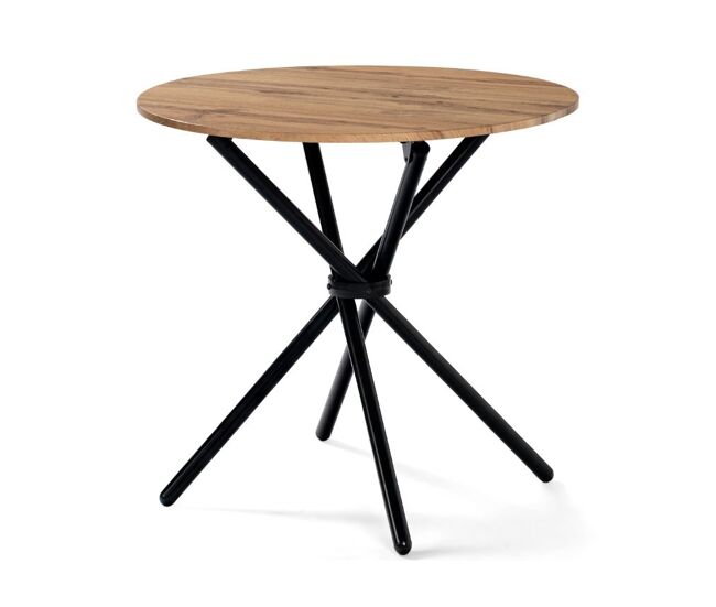 Mesa de jantar redonda com efeito madeira e pernas redondas cruzadas 80*80