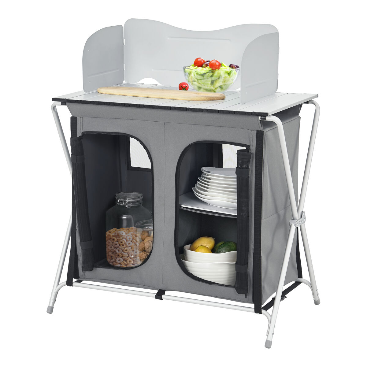 Cozinha de campismo com 3 prateleiras tullinge 105 x 80 x 51 cm cinzento escuro resistente ao vento [en.casa]