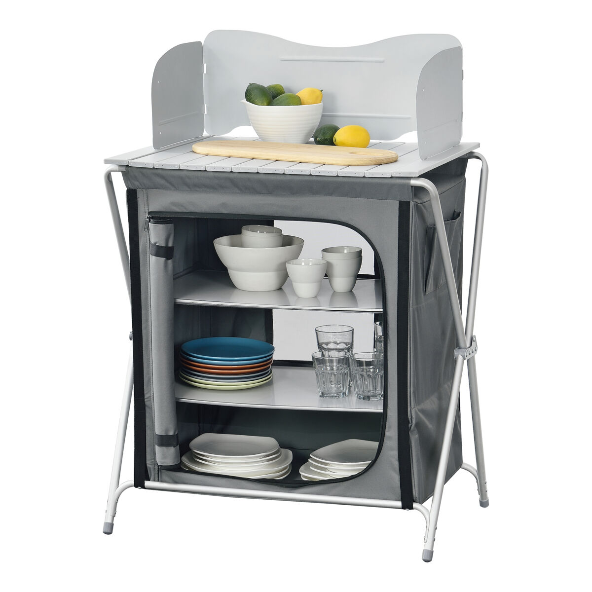 Cozinha de campismo com 3 prateleiras tullinge 110 x 70 x 52 cm cinzento escuro resistente ao vento [en.casa]
