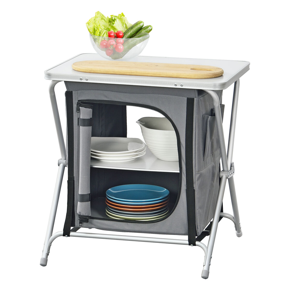 Cozinha de campismo com 2 prateleiras tullinge 64 x 60 x 45 cm cm cinzento escuro resistente ao vento [en.casa]