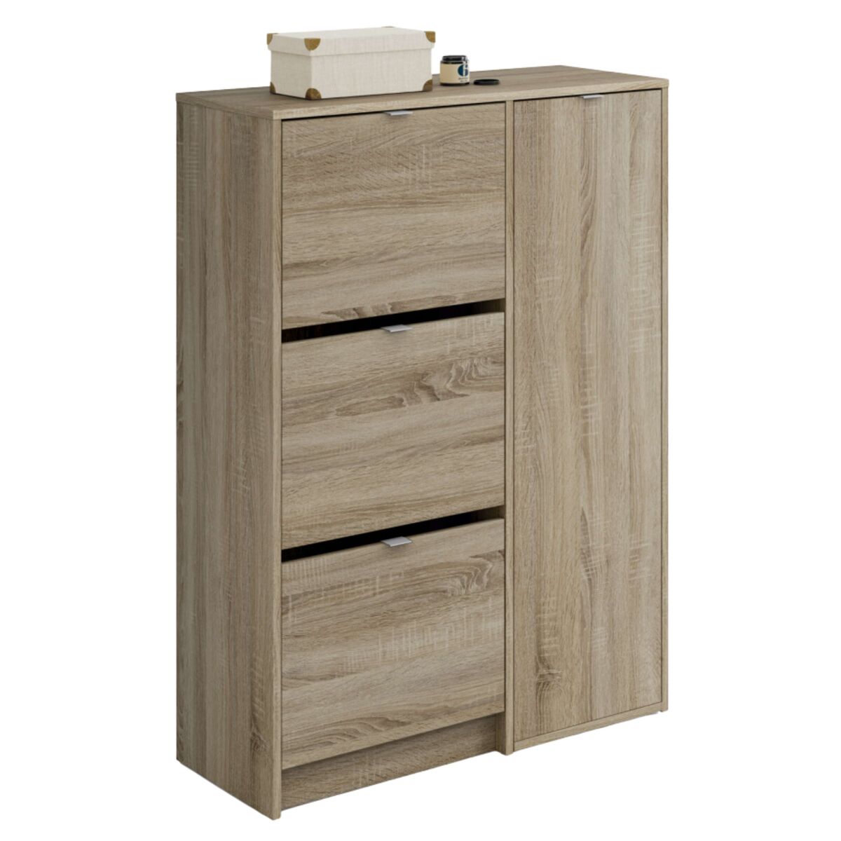 Sapateira botero multi-room para corredor em estilo natural em carvalho cambriano com 3 portas e 2 prateleiras ajustáveis 122x85x37 cm