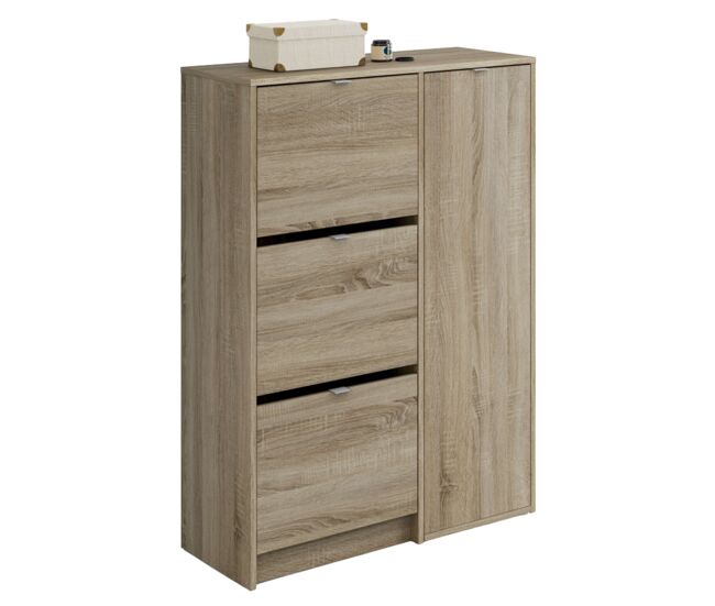 Sapateira botero multi-room para corredor em estilo natural em carvalho cambriano com 3 portas e 2 prateleiras ajustáveis 122x85x37 cm