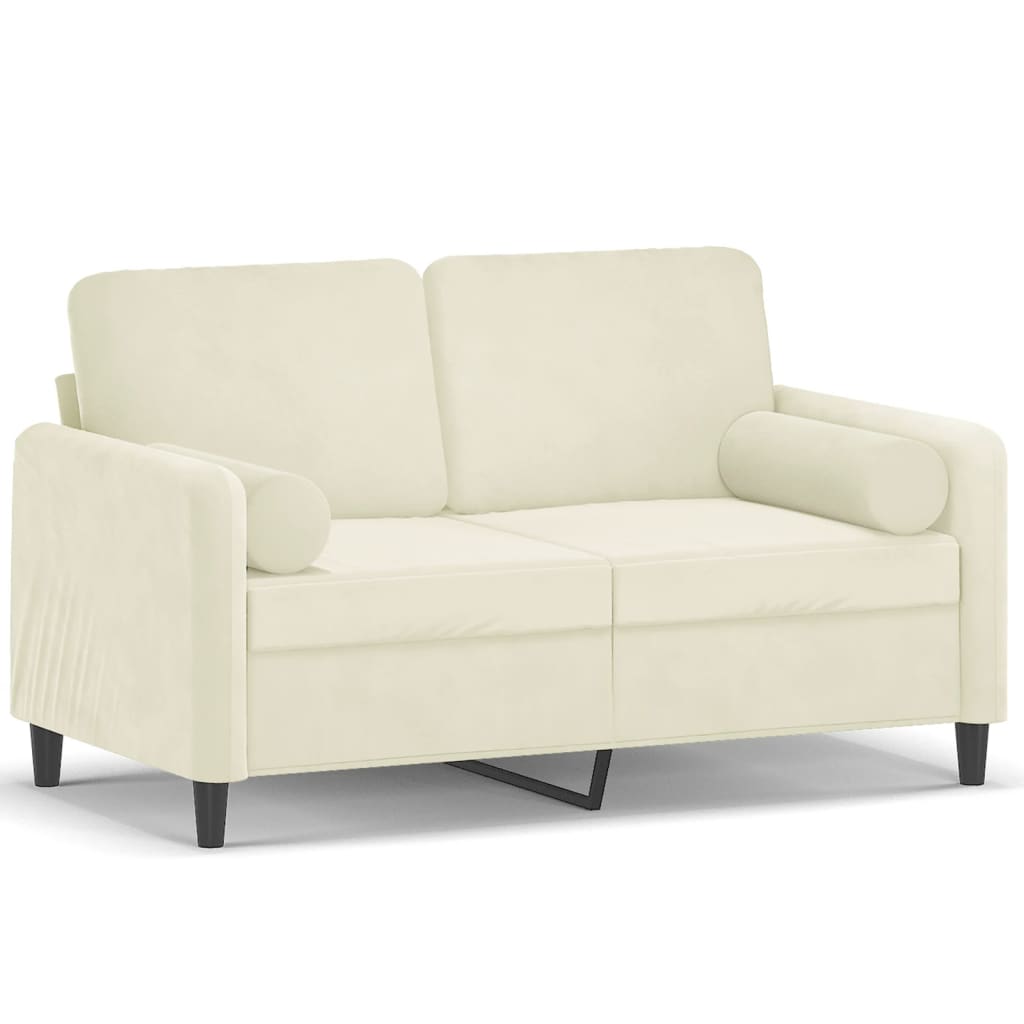 Sofá 2 lugares - sofá fixo c/ almofadas decorativas 120 cm veludo creme