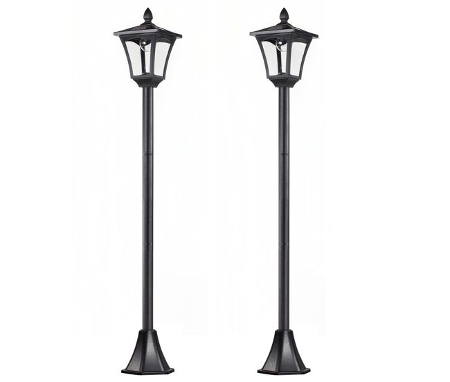 Outsunny conjunto de 2 candeeiros solares luzes solares para jardim com painel solar acendimento automático impermeável ip44 para terraço jardim