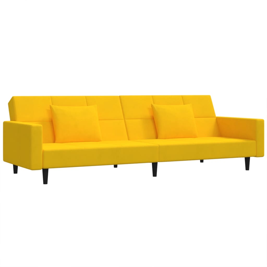 Vidaxl sofá-cama 2 lugares com duas almofadas veludo amarelo