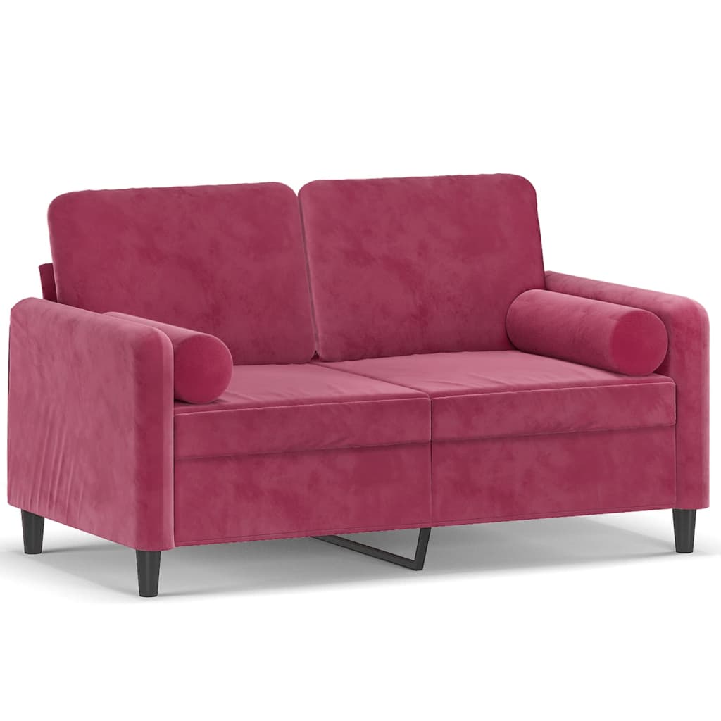 Sofá 2 lug. - sofá fixo + almofadas decorativas 120cm veludo vermelho tinto