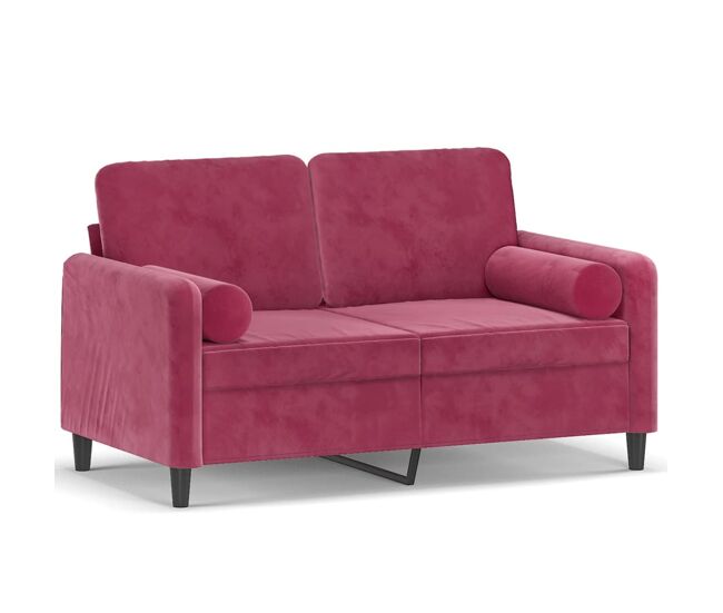 Sofá 2 lug. - sofá fixo + almofadas decorativas 120cm veludo vermelho tinto