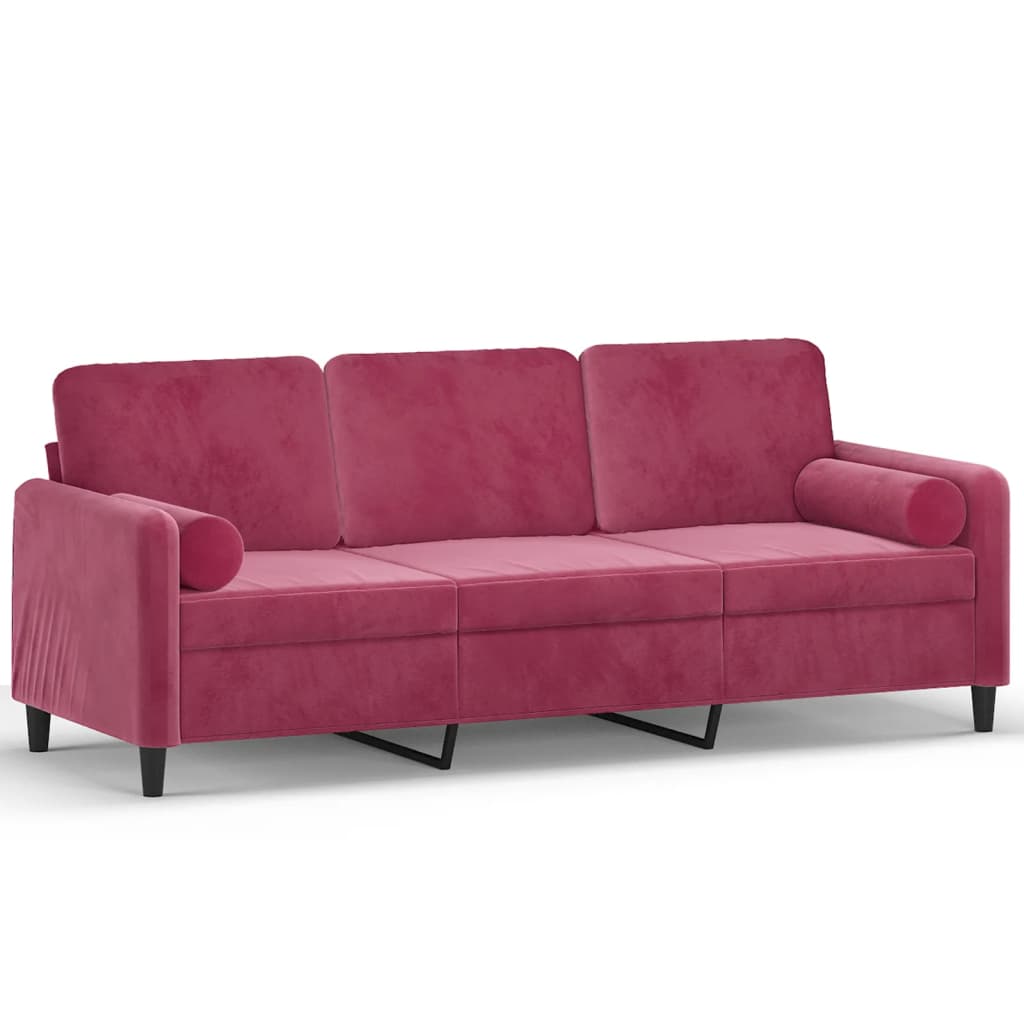 Sofá 3 lug. - sofá fixo + almofadas decorativas 180cm veludo vermelho tinto