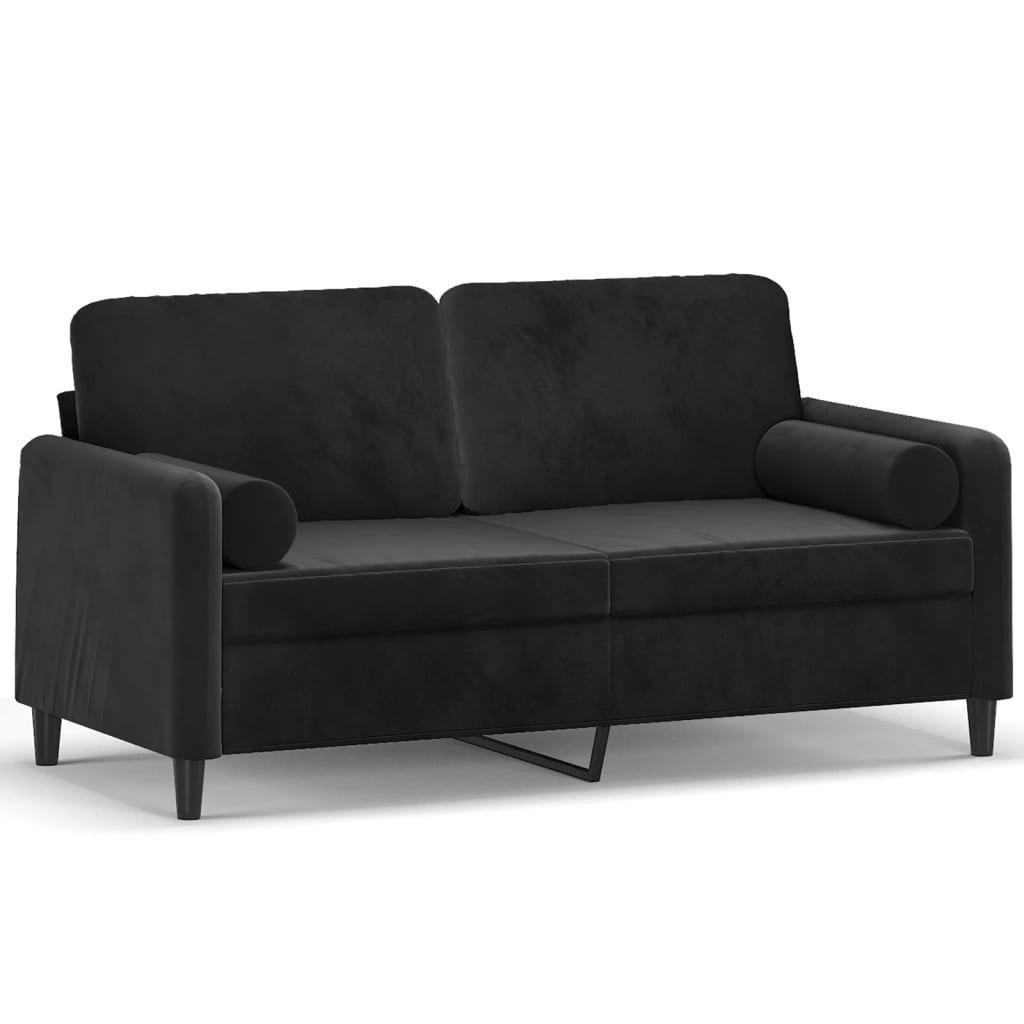 Sofá 2 lugares - sofá fixo c/ almofadas decorativas 140 cm veludo noir