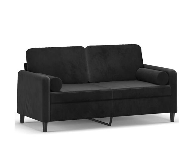 Sofá 2 lugares - sofá fixo c/ almofadas decorativas 140 cm veludo noir