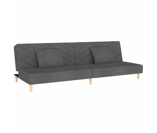 Vidaxl sofá-cama 2 lugares com duas almofadas tecido cinzento-escuro