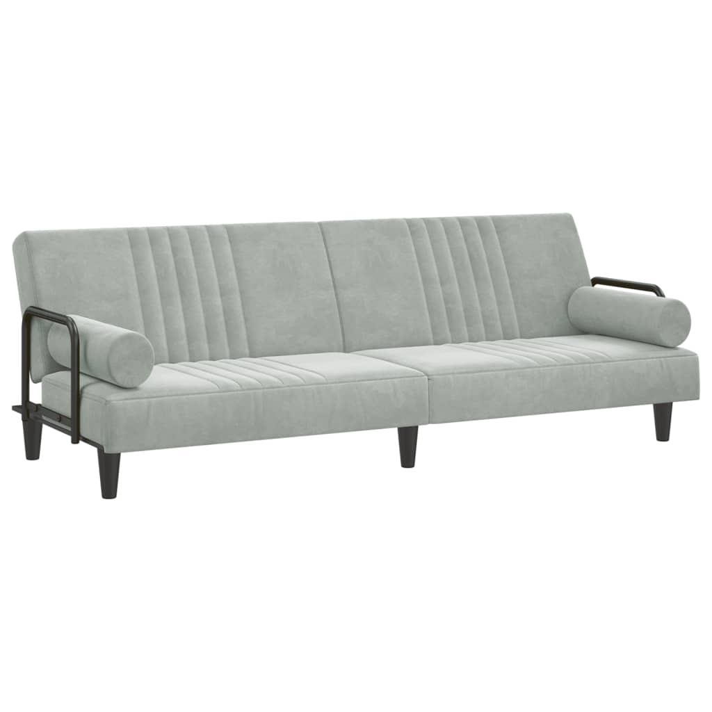 Vidaxl sofá-cama com apoio de braços veludo cinzento-claro