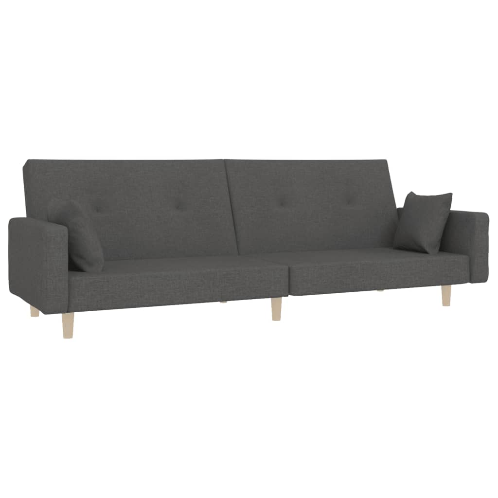 Vidaxl sofá-cama 2 lugares com duas almofadas tecido cinzento-escuro
