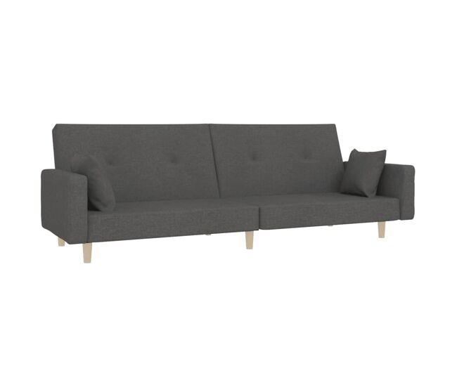 Vidaxl sofá-cama 2 lugares com duas almofadas tecido cinzento-escuro
