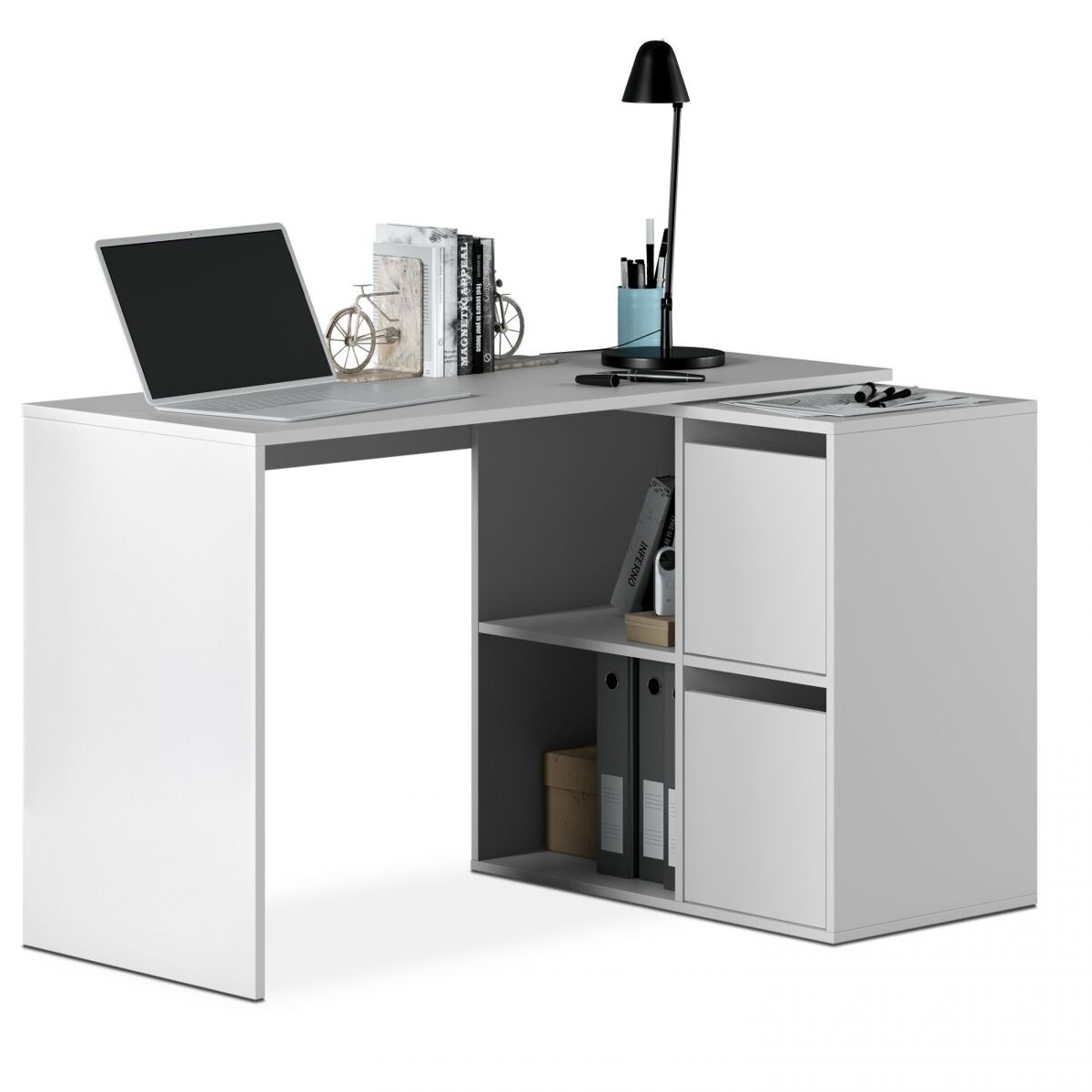 Mesa de escritório multiposição com espaço de arrumação 120 x 77 cm spacio artik white (branco mate) 120 x 74 x 77 cm