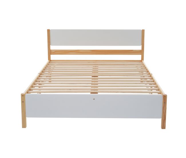 Cama de casal de madera de pino 140x200cm,branco+natural