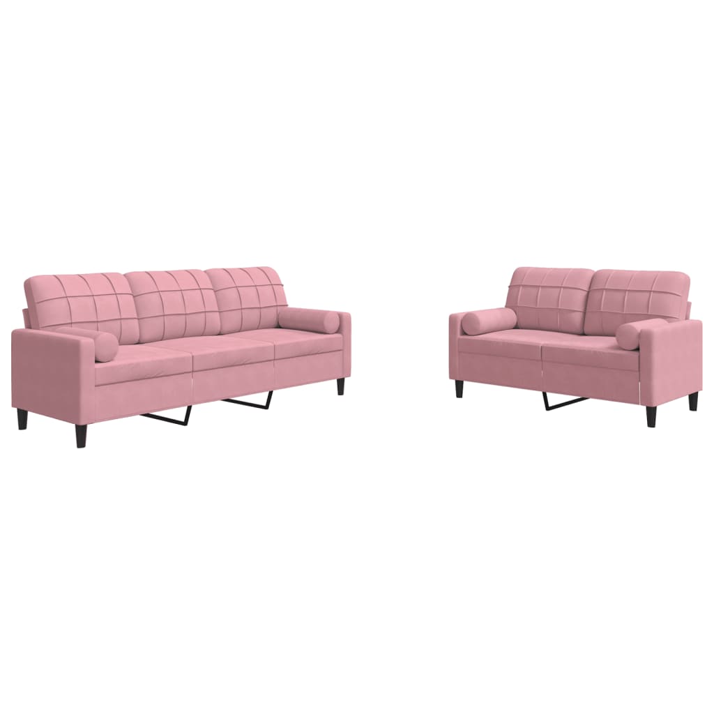 Vidaxl 2 pcs conjunto de sofás com almofadões e rolos veludo rosa