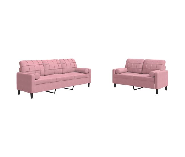 Vidaxl 2 pcs conjunto de sofás com almofadões e rolos veludo rosa