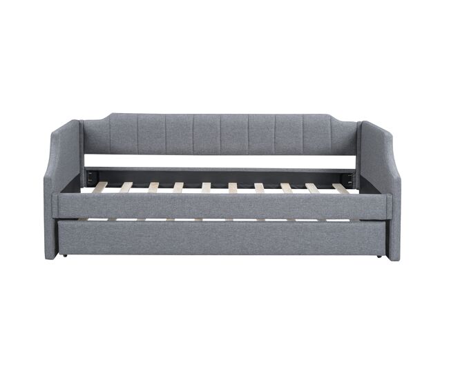 Cama de rodízio 90x190/200cm em tecido de linho - com estrado de molas - cinzento