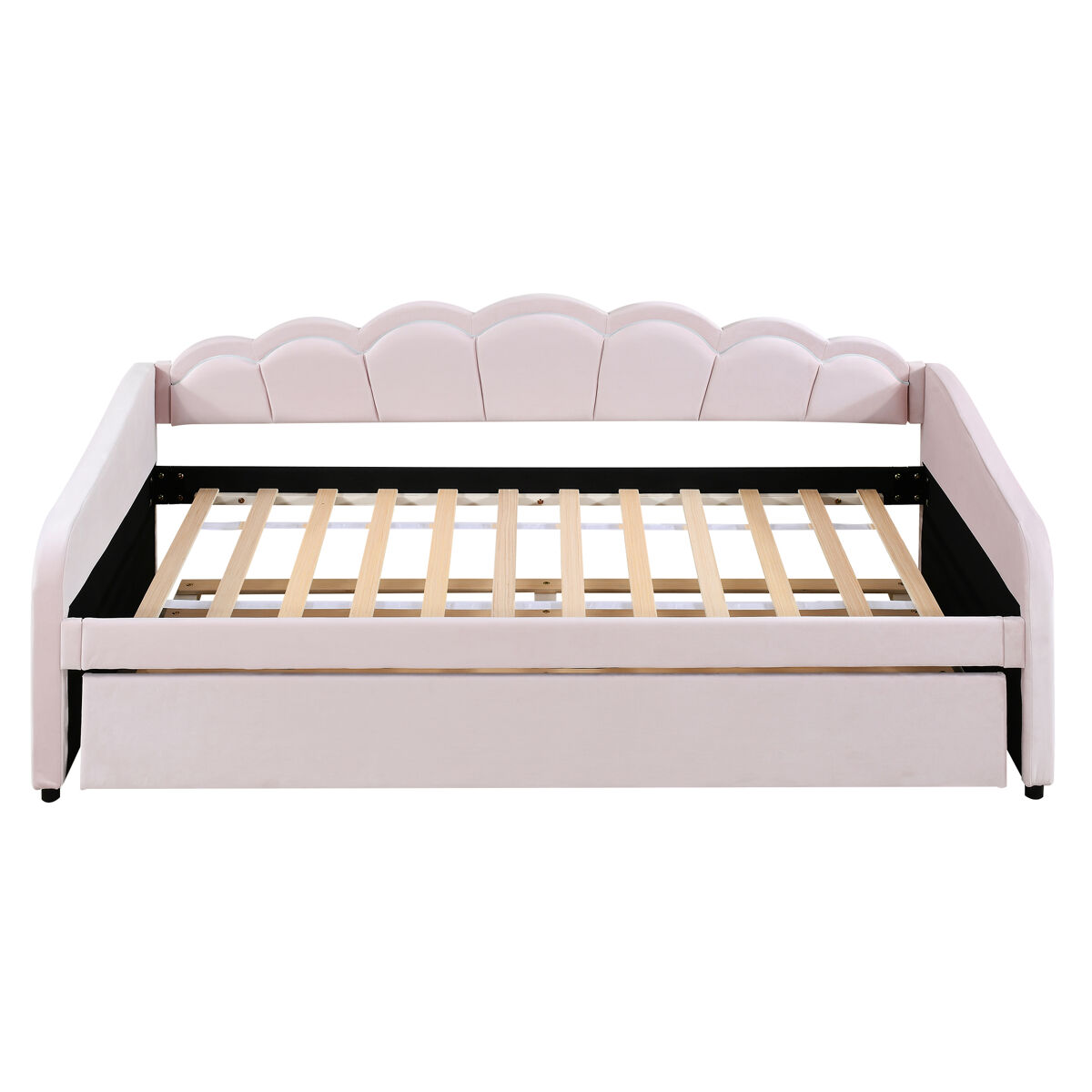 Cama divã com led 90x200cm + cama com gavetão 90x190cm - estofada em tecido de veludo - rosa (colchão não incluído)