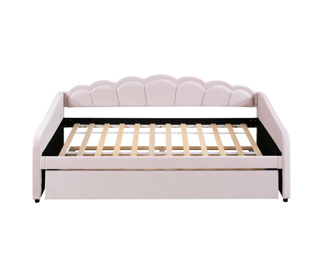 Cama divã com led 90x200cm + cama com gavetão 90x190cm - estofada em tecido de veludo - rosa (colchão não incluído)