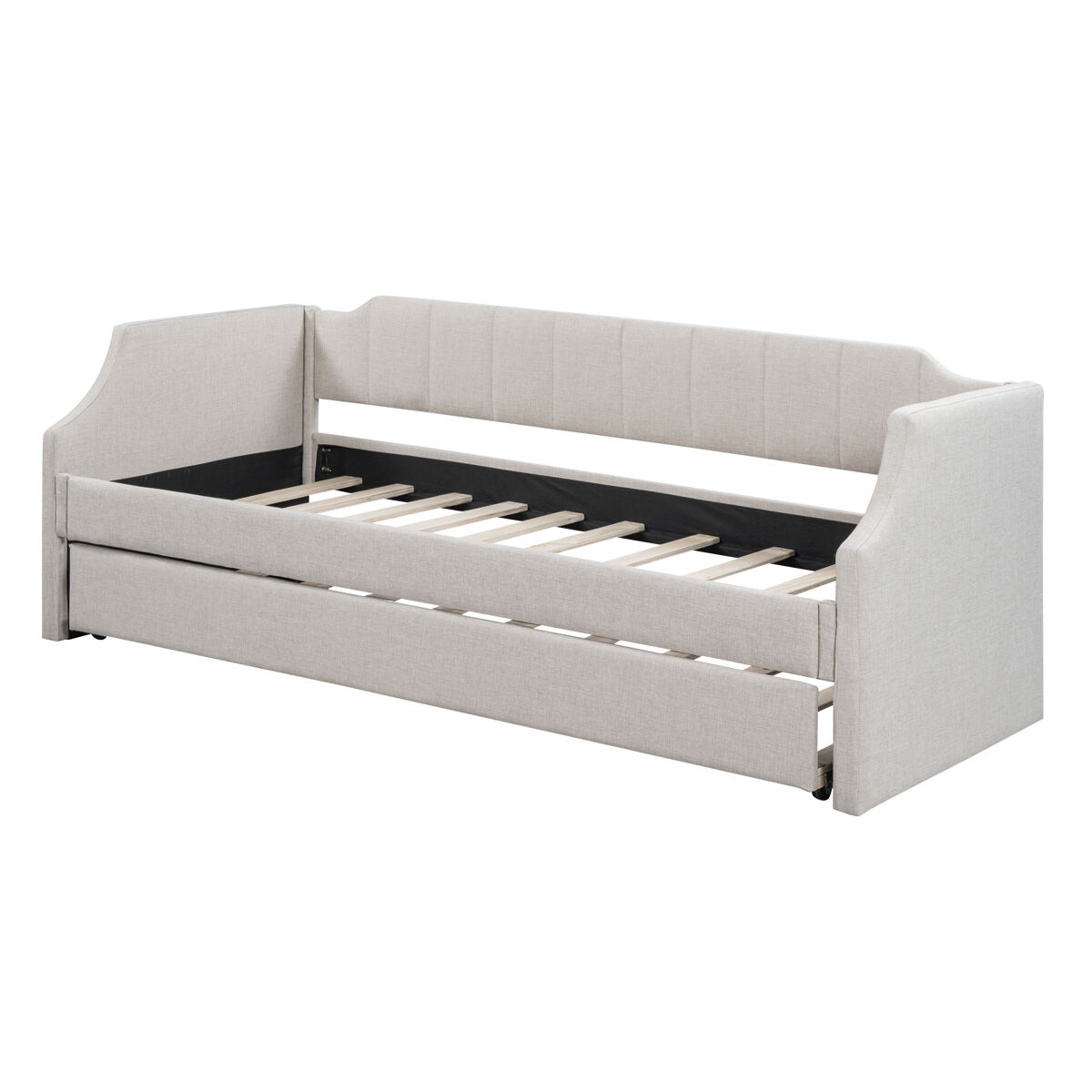 Cama de rodízio 90x190/200cm em tecido de linho - com estrado de molas - bege