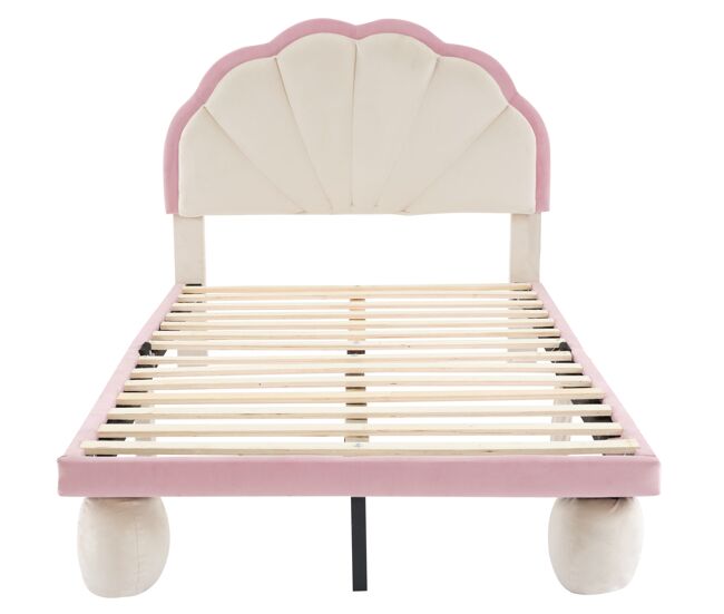 Cama de criança de veludo 90x200cm com luz led,rosa+bege