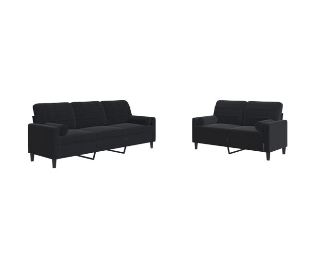 Vidaxl 2 pcs conjunto de sofás com almofadões e rolos veludo preto