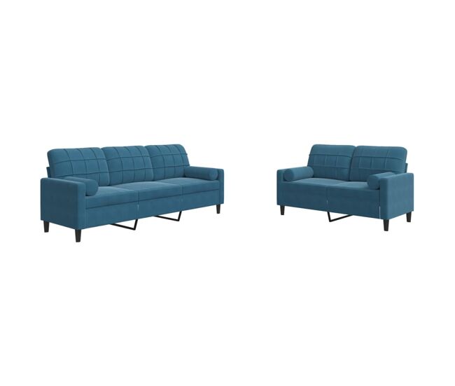 Vidaxl 2 pcs conjunto de sofás com almofadões e rolos veludo azul