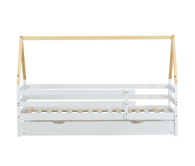Cama gavetão,cama-casa de madeira de pinho 90x200(90x190)cm,branco
