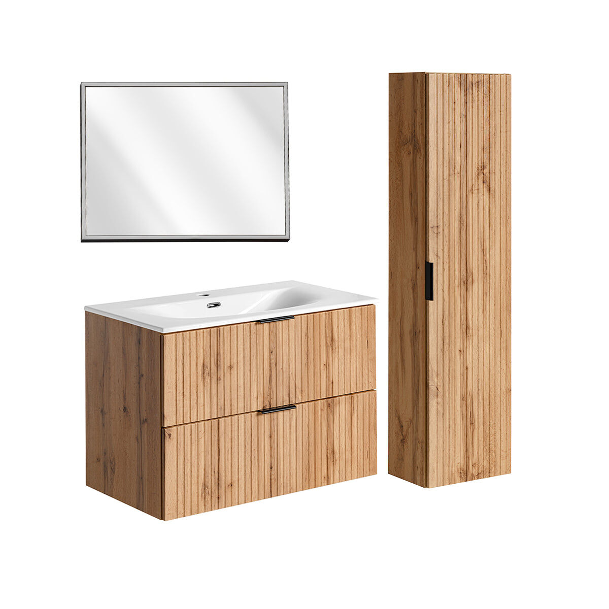 Lavatório individual encastrado 80 cm com espelho led e enceinte adriel madeira