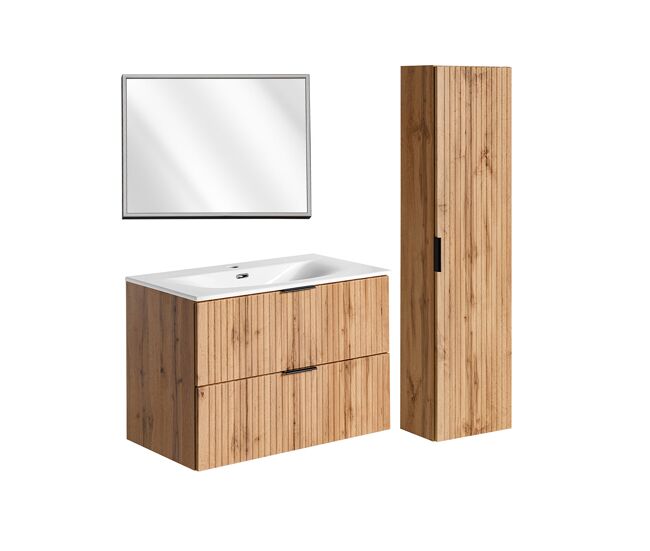 Lavatório individual encastrado 80 cm com espelho led e enceinte adriel madeira