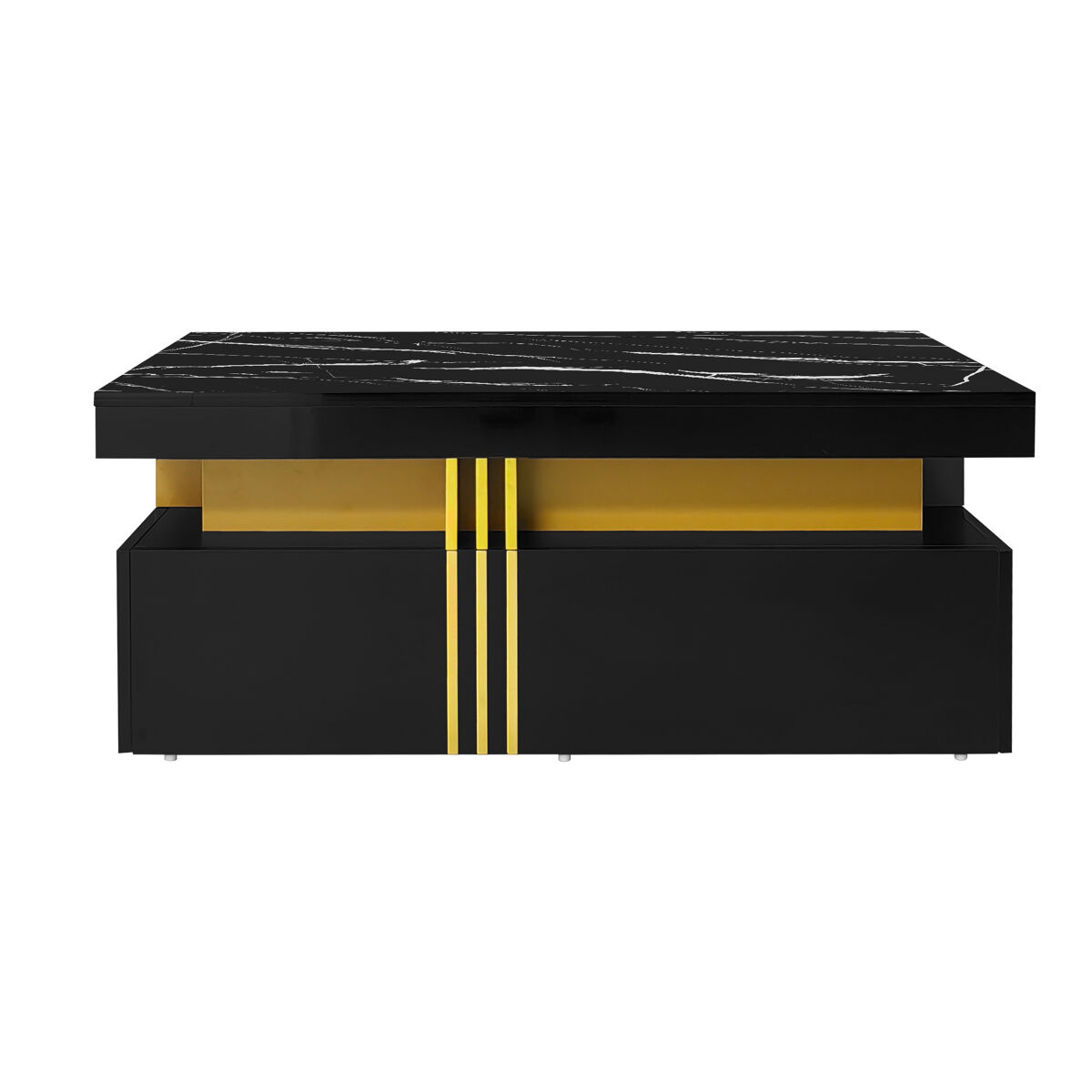 Mesa de centro com 2 gavetas - tampo com padrão de mármore - estilo escandinavo - preto