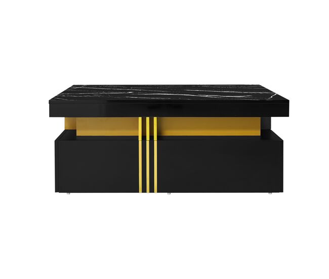 Mesa de centro com 2 gavetas - tampo com padrão de mármore - estilo escandinavo - preto