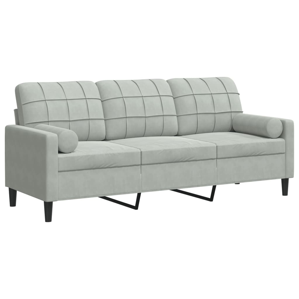 Sofá 3 lugares - sofá fixo + almofadas decorativas 180cm veludo cinza-claro