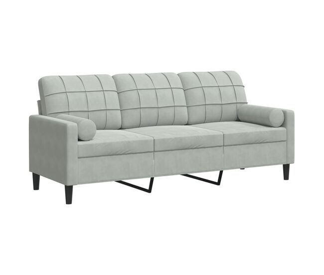 Sofá 3 lugares - sofá fixo + almofadas decorativas 180cm veludo cinza-claro
