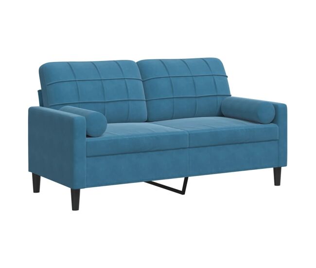 Sofá 2 lugares - sofá fixo c/ almofadas decorativas 140 cm veludo azul