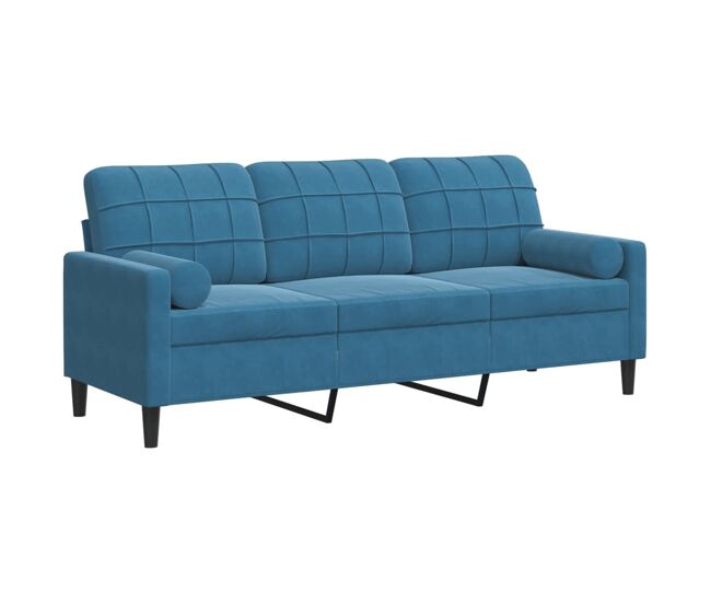Sofá 3 lugares - sofá fixo c/ almofadas decorativas 180 cm veludo azul